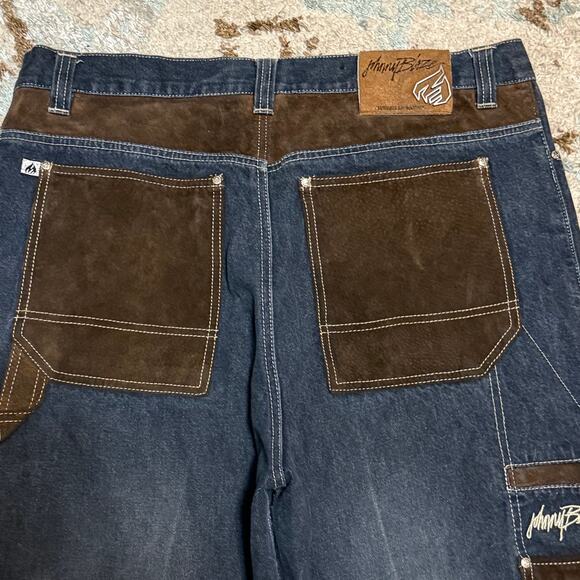 Vintage Johnny Blaze Suede Leather Accent Baggy Jeans Size 38 Method Man Wutang - Picture 3 of 7